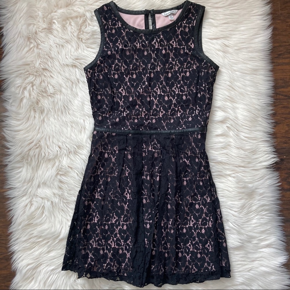 Speechless Black Lace & Leather Fit Flare Dress
